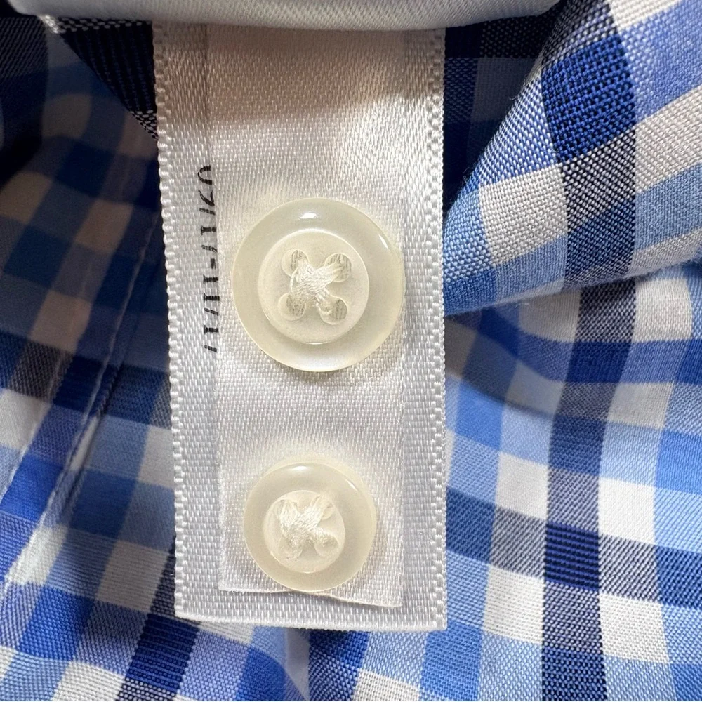 Banana Republic Grant Fit Blue Plaid Button Down SzL Non Iron Cotton Stretch
